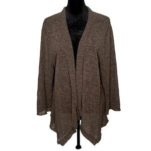 Eileen Fisher Size XL Linen Blend Textured Knit Brown Open Front Drape Cardigan